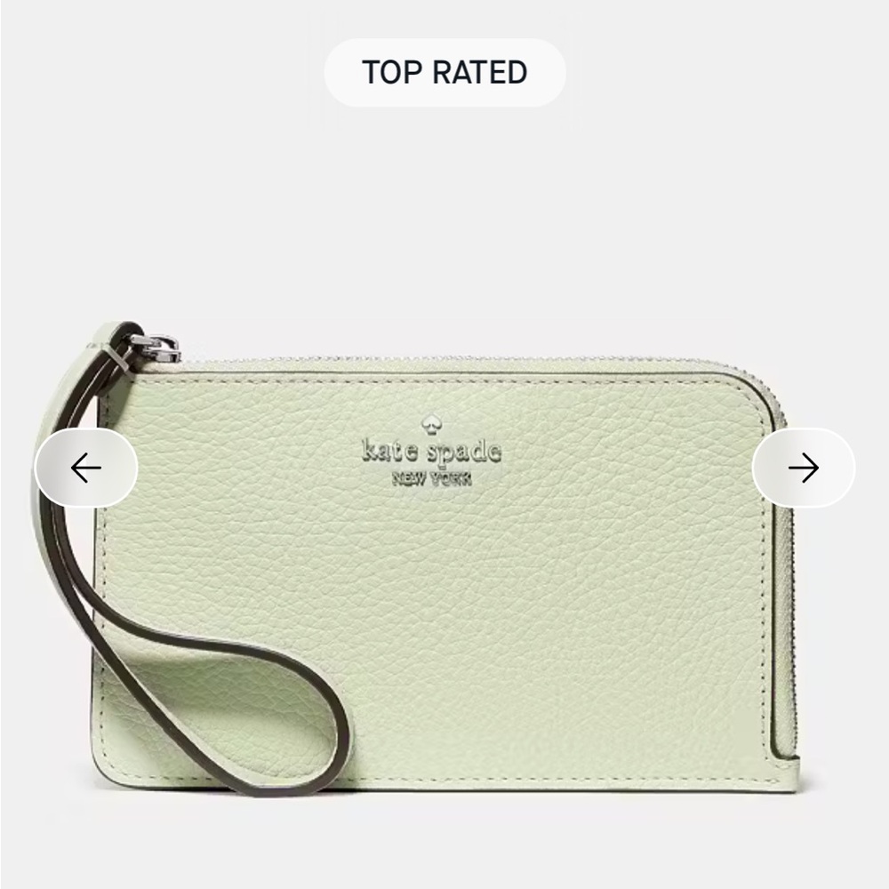 NWT KATE SPADE Lime Frost Small zip Lucy Mint Green Leather Wristlet $129.00 NEW